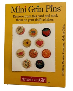 Mini Grin Pins Clothes Sticker Buttons Vintage 1998 American Girl Doll of Today - Picture 1 of 2