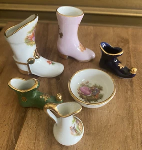 (6) LIMOGES France Miniatures SHOES, BOOTS, PITCHER, BOWL Vintage - Picture 1 of 16