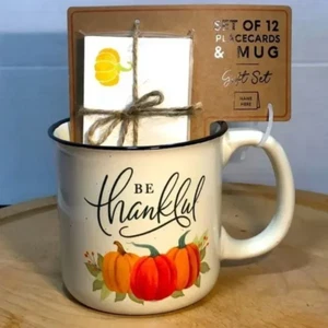 Be Thankful Ceramic Mug w/ Matching Set of 12 Place Cards Eccolo World Traveler - Picture 1 of 5