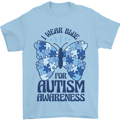 Llevo Azul Por El Autismo Mariposa Autista Camiseta Para Hombre 100% Algodón - Imagen 1 de 4