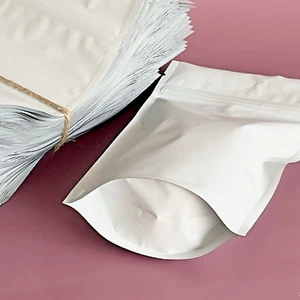 Matte White 5 x 8 Zip Stand Up Bag Pouch 100 Foil Lined Heat Sealable Tear Notch - Picture 1 of 8