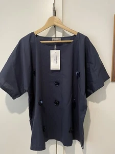 Navy Noba White Label Shirt Top Cotton Luxury With Embellishment RRP $229 - Picture 1 of 7