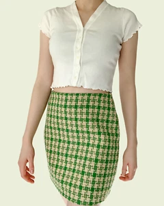New With Tags- Green Plaid Tweed Skirt Size Medium Retro Vintage Looking, Pencil - Picture 1 of 5