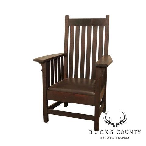 Antique Mission Oak & Leather High Back Armchair Cover