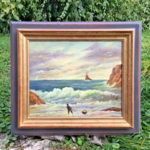 Peinture encadré "La pêche à pied" (Bretagne - L.M Bergès) - Imagen 1 de 7
