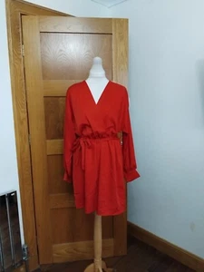 Made In Italy wrap style long sleeve mini dress Colour Red One Size (8-14) - Picture 1 of 5