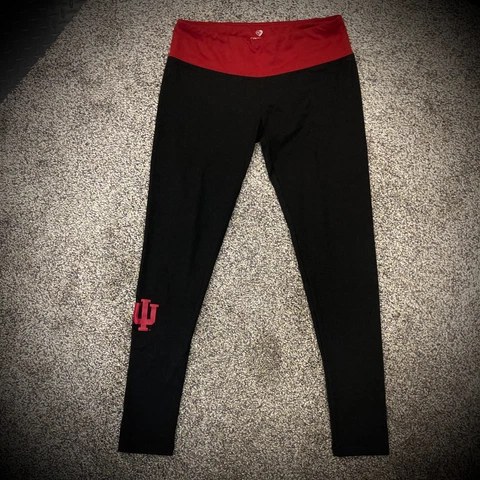 Womens Small INDIANA HOOSIERS LEGGINGS black red comfy yoga pants Colosseum IU Cover