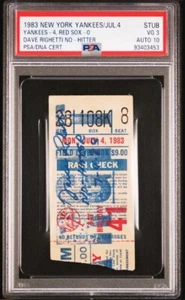 1983 Dave Righetti Signed Yankees No-Hitter Ticket PSA 3 DNA Certified Auto 10 - Picture 1 of 5