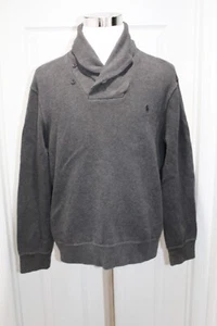 Polo Ralph Lauren Steel Gray Cotton Shawl Collar Cotton Knit Sweater Pullover XL - Picture 1 of 5