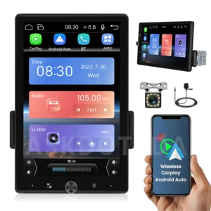 1 DIN 10.4" Car Stereo Wireless CarPlay/Android Auto MP5 Rotatable Screen Camera - Picture 1 of 23