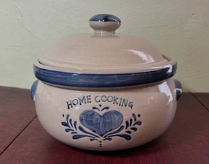 Vintage Salt-Glaze Stoneware Baking Dish w/ Lid HOME SWEET HOME - HOME COOKING - Picture 1 of 9