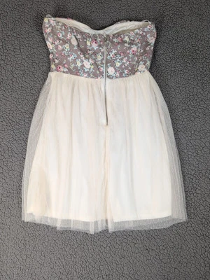Vtg Delias Dress Strapless Floral Bustier Top Cream and Gray Juniors  Medium Y2K - Image 1 of 4
