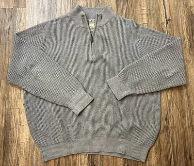 LL Bean Men's Wicked Soft Cotton/Cashmere Quarter Zip Gray Size large - Image 1 of 4