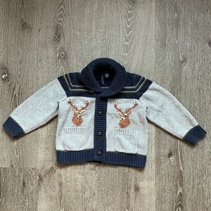 Janie and Jack Deer Blue and Gray Button Up Cardigan 12-18M - Picture 1 of 8