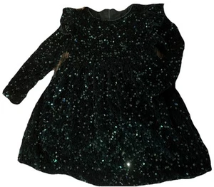 Little Girls Dress Size 3 To 4 Toddler Green Sequence Preowned - Picture 1 of 5