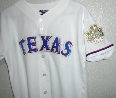 Camiseta Majestic Texas Rangers FELIZ Serie Mundial 2011 Blanca Juvenil XL Foto 1 de 3