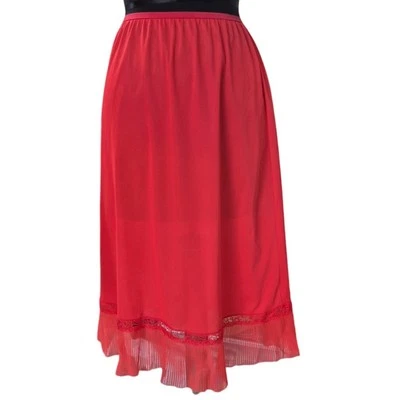 Lencería Pinehurst de Colección Años 50 Rojo Nylon Tricot Sin Mangas Encaje/Cristal Plisado Dobladillo Talla M  Foto 1 de 4