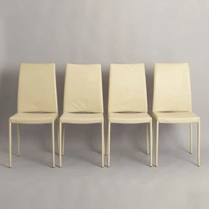 Set of 4 Madeline Cream Leather Chairs by Tonin Casa Italy - Picture 1 of 8