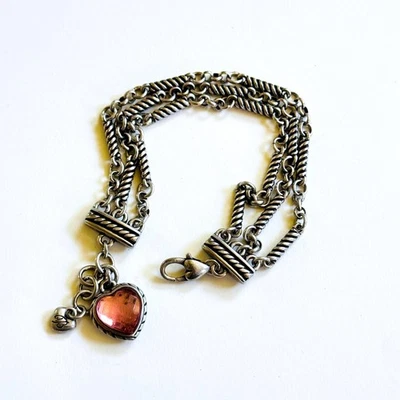 Brighton Newport heart Bracelet pink swarovski crystal Silver Retired rare 8" - Image 1 of 4