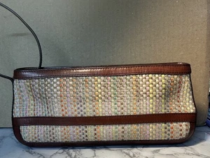 Stoßzahn Leder & geflochtenes Stroh Handgelenktasche Handtasche - Bild 1 von 5