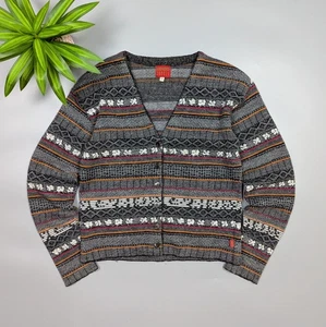 KENZO JUNGLE VTG 80s90s Womens Gray Fair Isle Knitted Cardigan Sweater XS/S Wool - Picture 1 of 14
