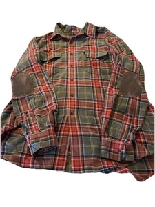Austin Reed Mens L Flannel Western Plaid Cotton shirt Suede Elbow Patches pocket - Picture 1 of 14
