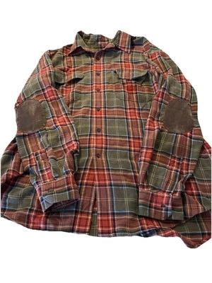 Austin Reed Mens L Flannel Western Plaid Cotton shirt Suede Elbow Patches pocket - Image 1 of 4