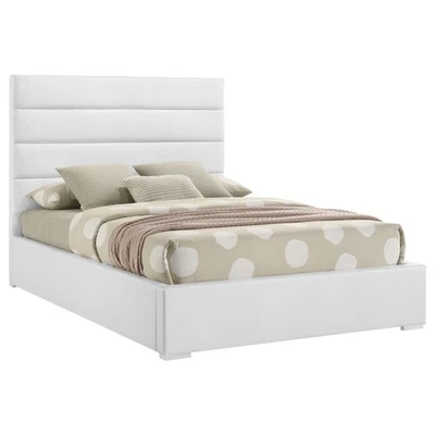 MUEBLE DE DORMITORIO CAMA KING DE CUERO SINTÉTICO ALTO BRILLO BLANCO Foto 1 de 4