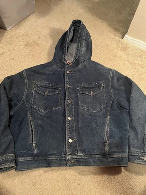 Vintage GAP XL Denim Jean Jacket Distressed Worn Workwear Warm Winter Coat - Image 1 of 4