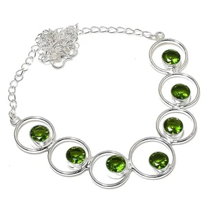 Green Peridot Gemstone Handmade 925 Sterling Silver Jewelry Necklace Size 18" - Picture 1 of 1