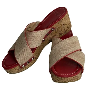 Donald Pliner Women Size 10 Summer Ideal Basic Wedge Slip On Sandals Tomato Red - Picture 1 of 8
