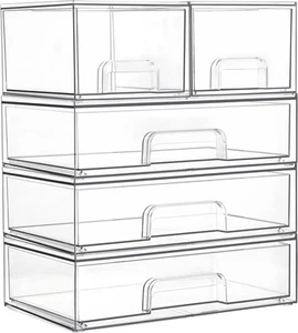 Vtopmart Stackable Storage Drawers Set of 5,Clear Plastic Transparent - Picture 1 of 8