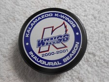 2000-01 Kalamazoo K-Wings puck - Inaugural UHL season - Lindsay slug