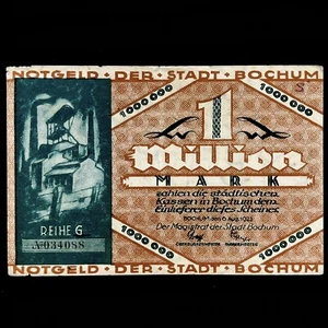 1923 Germany 1 Million Mark Bochum Inflation Emergency Old Paper Money Banknote - Picture 1 of 2