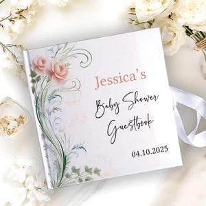 PERSONALISED FLORAL BABY SHOWER HARD COVER GUEST BOOK /KEEPSAKE ITEM - Picture 1 of 4