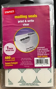 Staples 1 1/4" Mailing Seals Labels - lot of 480 ( sealed package) - Picture 1 of 2