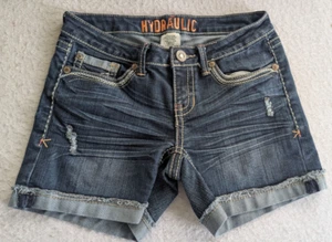 Hydraulic Denim Shorts - Size 5/6 Low-Rise Embroidered Pockets Distressed - Picture 1 of 9