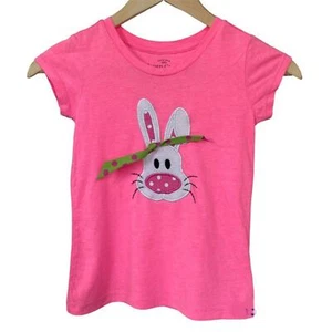 Small 6/6X Handmade Fuzzy Easter Bunny Short Sleeve Neon Pink Tee Shirt Top - Picture 1 of 1
