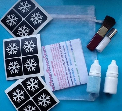 Frozen Theme Glitter Tattoo Kit 12 Schneeflocken Schablonen/Glitzer/Kleber macht 50 Tats