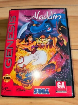 SEGA Genesis DISNEY'S ALADDIN, 1993 Cleaned & Tested!  Cartridge + box NO MANUAL - Image 1 of 3