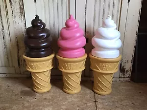 Blow Mold Giant Plastic Ice Cream Cone Displays Swirl Safe T Cup Lot Of 3 - Picture 1 of 7