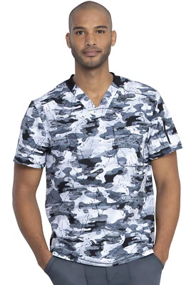 Stone Cold Camo Pewter Dickies Scrubs Dynamix Mens V Neck Top DK611 STPW - Image 1 of 4