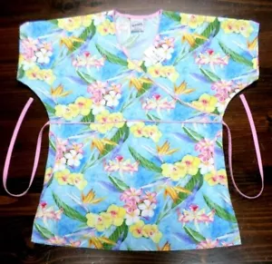 SMART S.C.R.U.B.S. UNIFORM TOP--SMALL--2 POCKET--TROPICAL FLORAL PRINT - Picture 1 of 5