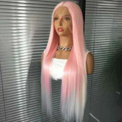 Long Straight Light Pink Wigs Synthetic Lace Front Wigs for Women Cosplay Party - Image 1 of 4