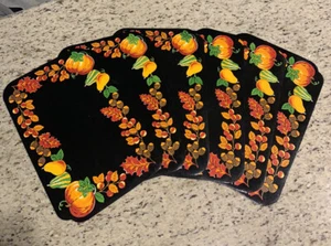 Harvest Vinyl Black Placemats Town Country Autumn Fest Leaf Pumpkin - Picture 1 of 10