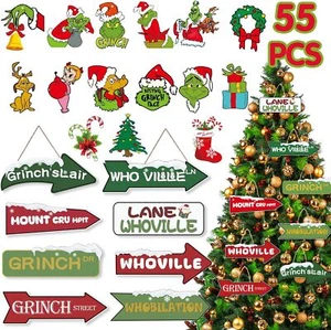 55 PCS Grinch Paper Christmas Tree Decorations Hanging Ornaments Party Supply - Picture 1 of 7
