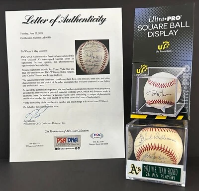 1973 Oakland A’s World Series Champs Team Signed Ball 26 Players PSA Letter COA - Image 1 of 4