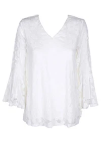 Alfani Ivory Floral Burnout Illusion Top M - Picture 1 of 3