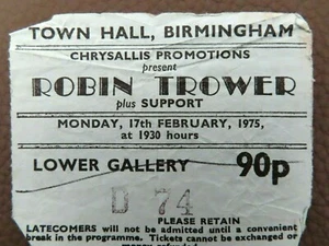 Robin Trower -Ticket stub - Birmingham Town Hall 1975 - Bild 1 von 1