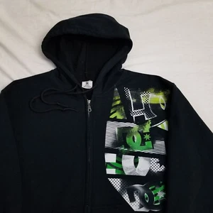 Vintage DC Shoes Hoodie Mens Medium Black Full Zip Y2K Grunge Skater Logo Goth - Picture 1 of 4
